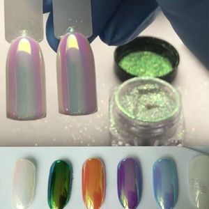 Brokat do paznokci 1 słoik Chrome Jednorożec Pigment Aurora Glitter 80um ColorShift Perłowy proszek Manicure Rzemiosło Mika DIY Powder Nail Arts Glitter FT50 230705