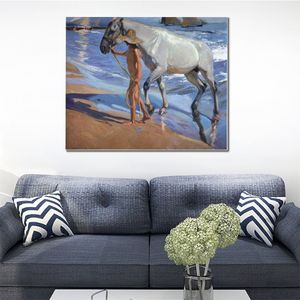 Seaside Canvas Art Washing The Horse Painting by Joaquin Sorolla Y Bastida Reprodução Impressionismo Paisagem Handmade