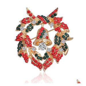 Pins broches moda joias de natal mulheres cristal de luxo strass pequeno sino guirlanda pino para presente por atacado em entrega direta dhz6p