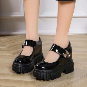 Sapatos sociais de alta qualidade com sola de borracha estilo japonês plataforma lolita feminina couro envernizado vintage irmã macia meninas