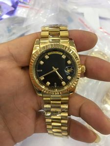 Com caixa original relógios de luxo 36mm masculino ouro amarelo 18k mostrador preto maior relógio automático de moda marca relógio de pulso masculino 2023