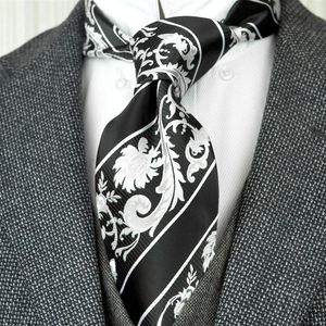 F30 feito à mão listras pretas brancas florais gravatas masculinas 100% seda tecido jacquard negócios formal moda terno presente para homens 242g