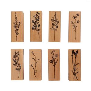 Storage Bottles 8 Pcs Wooden Seal Stamp Stamps Decor Alphabet Flower Set Mounted Rubber Craft