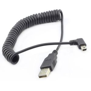 90 degree right angled mini B to USB 2.0 A male spring data charging cable for vehicle navigation Car Driving Recorder Camera HD