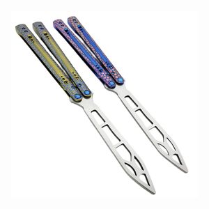 TheOne Python Balisong Butterfly Trainer Faca Jilt Anodização Titânio Cabo D2 Damasco Lâmina Bucha Sistema Facas EDC de balanço livre