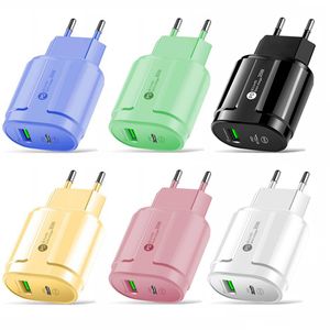 Caricabatterie USB C PD da 20 W 5 V 2,4 A Dual Port Adattatore per telefono di tipo C a ricarica rapida da parete Colori Makaron per iPhone Huawei Xiaomi Samung