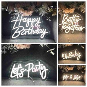 LED Happy Birthday Better Together Segno luminoso a led per Oh Baby Lampade al neon Consente la decorazione della parete della stanza della casa della festa HKD230706