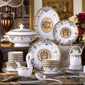 Ciotole Ciotola in porcellana Set da tavola in ceramica per uso domestico in stile europeo Bone China 10 piatti Bastoncini per piatti