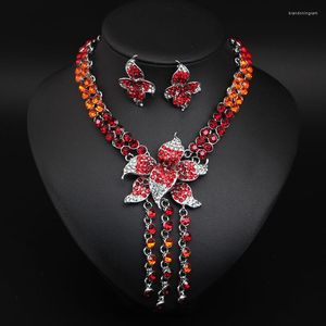 Necklace Earrings Set Exaggerated European And American Tassel Rhinestone Clavicle Female Banquet Bridal Accessories Wholesale