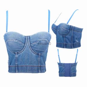 DIY Tanks Camis Denim Camisole Women Tank Top Adjustable Shoulder Strap Vest Non-slip Steel Ring Tops for Female J230706