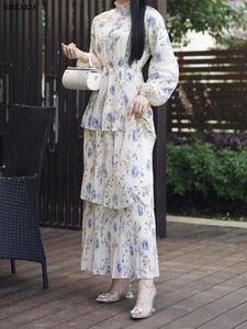 Etnik Giyim Siskakia Yaz Elbisesi 2023 Kadın Düğmesi Dantel Stand Yakası Uzun Kollu Zarif Tatlı Çok Katlı Pileli Elbiseler Şifon