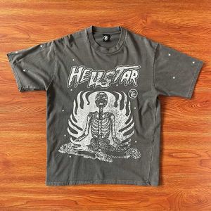 デザイナーファッション衣類 Tシャツ Tシャツ Hellstar Studios レイジ Tシャツ スカルラッパーウォッシュウォーターグレーヘビークラフト男性と女性の t ロックヒップホップ