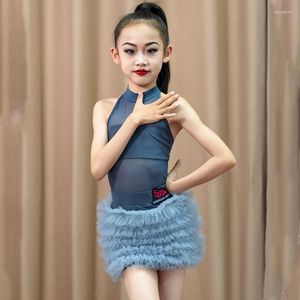 Stage Wear Latin Dance Training Clothes For Girls Mesh Ruffled Tutu Skirt Chacha Samba Tango Dress Performance DN15631
