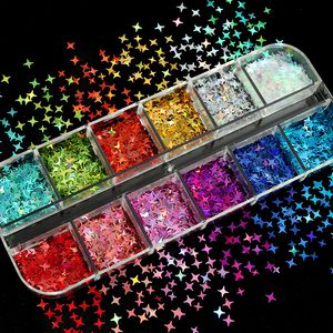 Nail Glitter Laser Gold Silver Star Shape Nail Sequins Holographic 3D Glitter Flakes Paillettes Kit For Nail Art Decorations Charms Manicure 230705