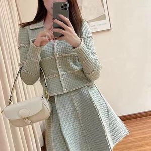 Work Dresses Simple Fashion Autumn Winter Commuter Suit Pearl Buckle Lace Short Knitted Cardigan Coat Half Skirt