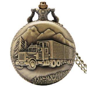 Robusto orologio da taschino per camion forestale - Collana al quarzo analogico in bronzo vintage per conducenti di uomini e donne201e