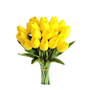 Flores decorativas 20 unidades Tulipas amarelas Arranjo artificial falso buquê de casamento decoração de casa por atacado