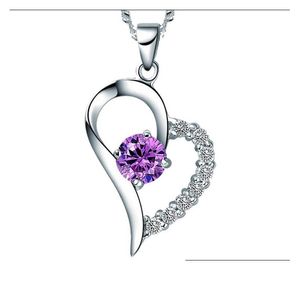 Hänghalsband mode österrikiska romantiska kristallhalsband 925 Sterling Sier Korean CZ Diamond Love Heart Shaped Box Chain for WOM DH2UY