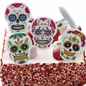 Halloween Day of The Dead Skulls Tårta Cupcake Ringar Tårta Toppers Cookiedekorationer Festmaterial KDJK2307