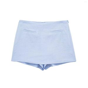 Gonne Mini gonna blu Donna Lino a vita alta strutturato per pantaloncini da donna chic Abbigliamento femminile 2023