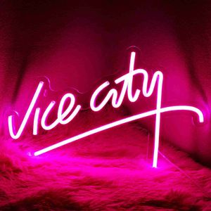 LED Pink Vice City Neon Sign LED Işıklar Yatak Odası Mektupları USB Güçlü Oyun Odası Bar Partisi Kapalı Ev Arcade Dükkanı Duvar Dekoru HKD230706