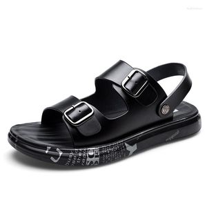 Sandali Estate Uomo Scarpe in vera pelle piatte antiscivolo Mens Beach Cow Black Holiday A4467