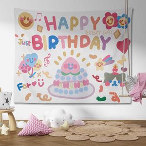 Tapissries Dome Cameras Happy Birthday Bakgrund Tapestry Tyg Kawaii Barnrum Vägg Hängande dekoration sovsalkar