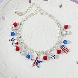 Berlockarmband USA Flagga Armband Patriotisk Stil Stjärnpärlor Amerikanskt hänge Armband DIY För Kvinnor Mode Party Smycken