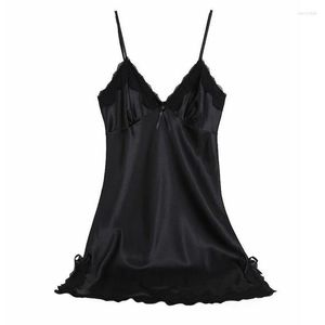 Abito da notte da donna per donna Homewear Seta Camicia da notte sexy Lingerie estiva Camicia da notte Donna con spalle scoperte Abbigliamento da notte Ragazza Pizzo