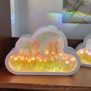 Table Lamps DIY Cloud Tulip LED Night Lights Girl Bedroom Ornaments Creative Po Frame Mirror Bedside Handmade Birthday Gifts