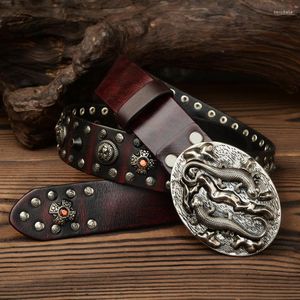 Cinture Punk Cintura da uomo in vera pelle da uomo Cowboy Rock Rivet Cinturino nero Ceinture Homme Riem Jeans con borchie Western Cool