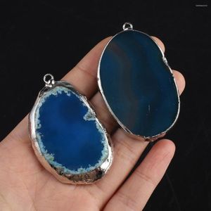 Collane con ciondolo Ciondoli in pietra naturale Placcati in nastro Agate blu lucide Alta qualità per gioielli di moda che fanno regali per collana da donna fai-da-te