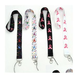 Cell Phone Straps Charms Breast Cancer Ribbon Lanyard Mobile Key Chain Neck Strap Camera Id Card Wholesale Drop Delivery Phones Ac Dhtvx