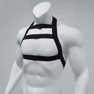 Traje Sexy Masculino Nylon Corpo Cinto Peitoral Altura Elástica Alça de Ombro Gay Masculino Bandagem Oca Lingerie Halter Pescoço Ni158S