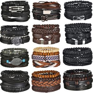 Chain MeMolissa 34Pcs Set Braided Wrap Leather Bracelet for Men Vintage Life Tree Guitar Wood Beads Fashion Male Bracelets Wristband 230706