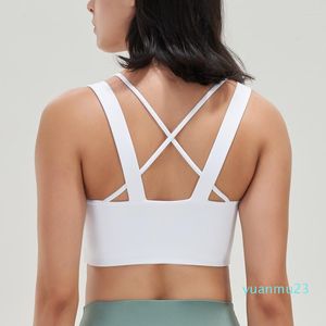 Yoga Outfit Nylon Gym Bra Top Women Sports Fitness Underwear Elastic Breathable Shockproof Cross Back Workout For