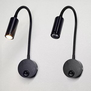 Wandleuchte 1W/3W Flexibler Schlauch Nachttisch El Schlafzimmer Lesen mit Schalter Schwarz Weiß Schlafsaal Nachtleuchten Eu-Stecker