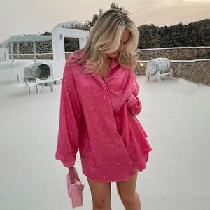 Women's Blouses Sparkly Sequined Shirts For Women Long Sleeve 2023 Glitter Tops Party Club Loose Female Outfit