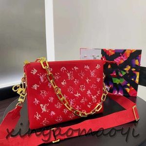 Designer crossbody bag lambskin three-layer bag spring and summer new, square bag V104263 Red bag with white pattern