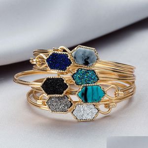 Bangle Women Druzy Stone Wire For Female Designer Natural Charm Gold Sier Bracelets Fashion Girls Best Jewelry Gift Drop Delivery Dht2W