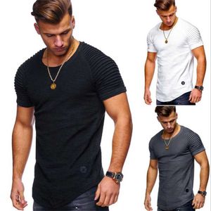 Męska nowa koszulkaT-shirty męskie Moda Lato Jogger Męskie Jednolite t-shirty Na co dzień Slim Fit Prążkowane ramię Biker Elastyczny biały czarny Krótki rękaw Topy Shirtmbze