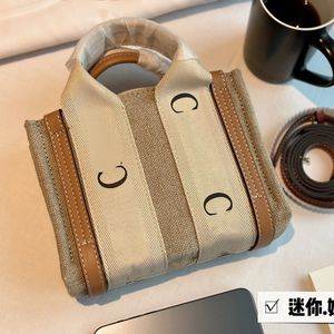 Canvas Wood Tote Bag Mini Shop Bag Beach Bags Designer Women Shoulder Bags Handbag Leather Beach Totes Bags Capacity Classic Letter Print Woven Tape Long Strap Pouch