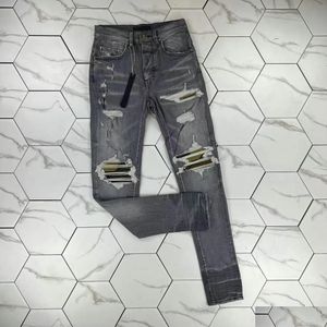 Dżinsy męskie Hm600 Jakość Męskie Zmarłe Motocyklowe Biker Jean Rock Skinny Slim Poszarpane Dziury Pasek Modny Haft Wężowy Denim Dro Dhjge