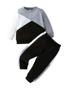 Kız Elbiseler Yürümeye Başlayan Erkekler 2pcs Kapşonlu Sweatshirt ve Jogger Pantolon Setleri Uzun Kollu Renk Biçim Tasarımı