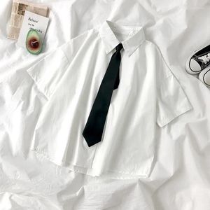 Damenblusen DAYIFUN Weiße Hemden für Frauen mit Krawatte im japanischen Stil Preppy-Studenten BF Übergroße Bluse Einfaches, festes, lockeres Sommeroberteil L3204