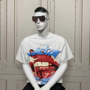 Tasarımcı Moda Giyim Tees Teshirts Yaz Yeni American High Street Hellstar Kısa Kollu T-Shirt Seksi Dudak Baskı Erkek ve Kadınlar Pamuk Os Gevşek OS ROCK Hip Hop