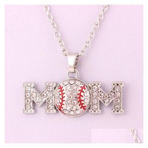 Pendant Necklaces Softball Sports Necklace Mom Letter White Yellow Crystal Rhinestone Ball Charm Link Chain For Team Fans Fashion Dr Dh09K