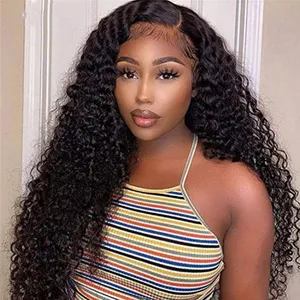 13X4 Curly Lace Front Human Hair Wigs For Women Deep Curly Transparent Lace Frontal Wig All