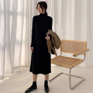 Casual Dresses Women Turtleneck Loose Full Sleeve Sweater Dress Autumn Winter Fashion Long Knitted Female Straight Vestidos 2023