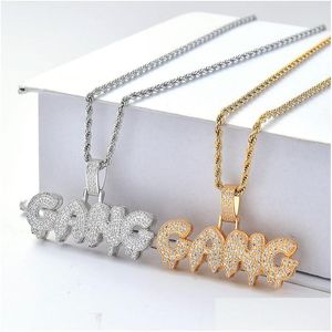 Colares com Pingente Masculino Iced Out Gang Bling Cz Bubble Letter Gold Sier Twisted Rope Chain Para Mulheres Hip Hop Jóias Presente Drop Delivery Dhequ